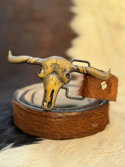 Handcrafted Cowhide Belt with Longhorn Skull Buckle – Limited Collector’s Piece