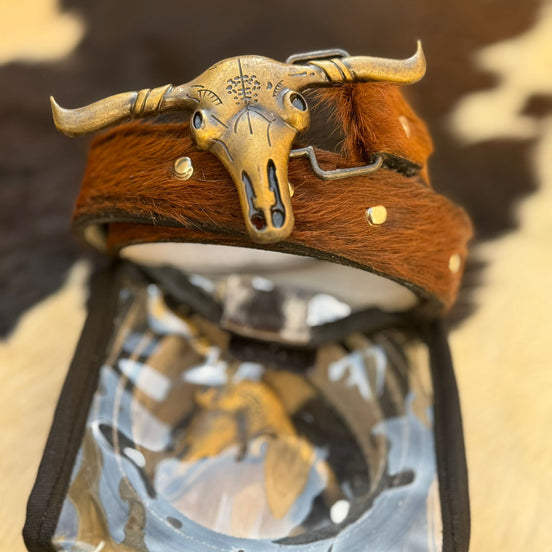 Handcrafted Cowhide Belt with Longhorn Skull Buckle – Limited Collector’s Piece