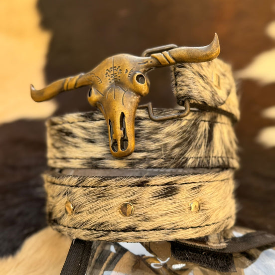 Handcrafted Cowhide Belt with Longhorn Skull Buckle – Limited Collector’s Piece