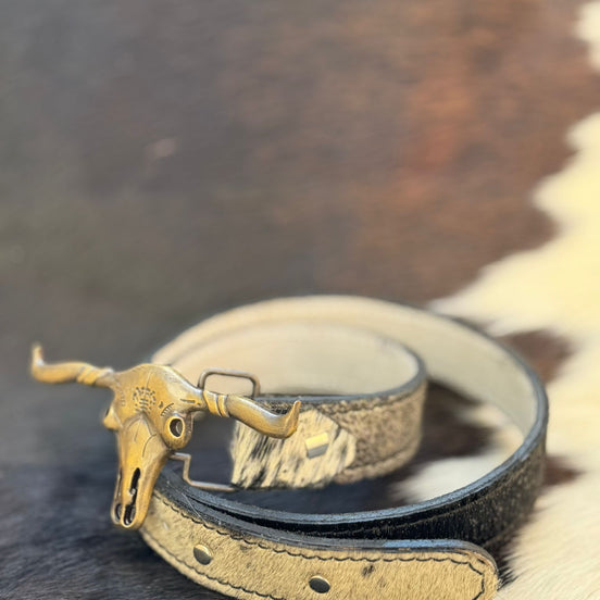 Handcrafted Cowhide Belt with Longhorn Skull Buckle – Limited Collector’s Piece