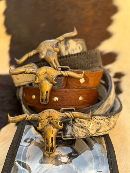 Handcrafted Cowhide Belt with Longhorn Skull Buckle – Limited Collector’s Piece
