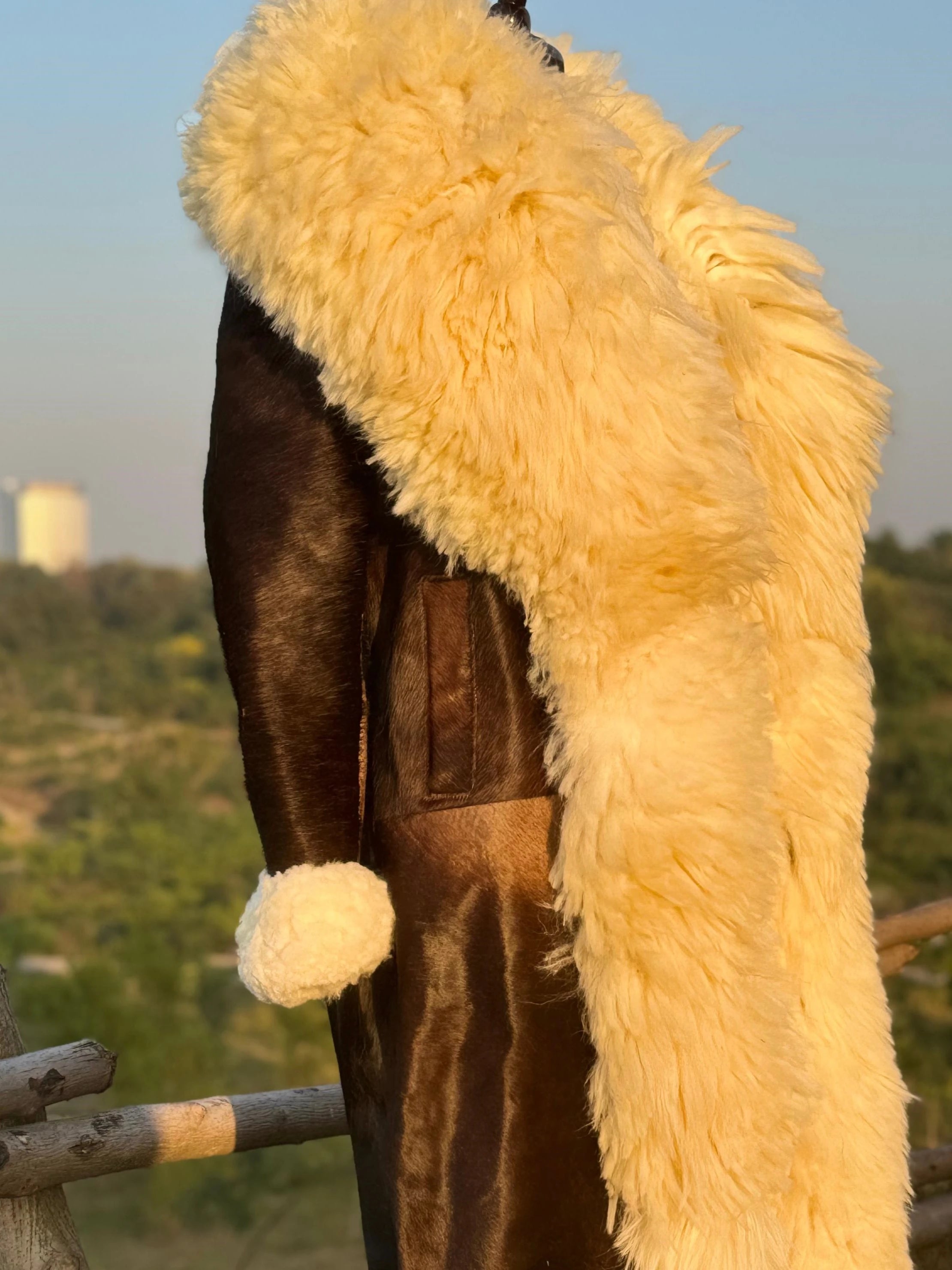 Vin Diesel Sheep Fur cowhide Long Coat
